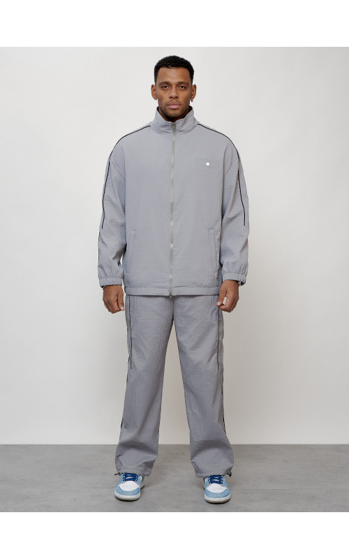 Мужской спортивный костюм для занятий спортом, серый, модный. в Тюмени