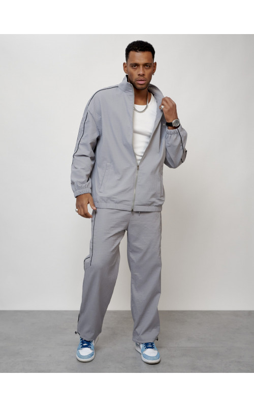 Мужской спортивный костюм для занятий спортом, серый, модный. в Тюмени