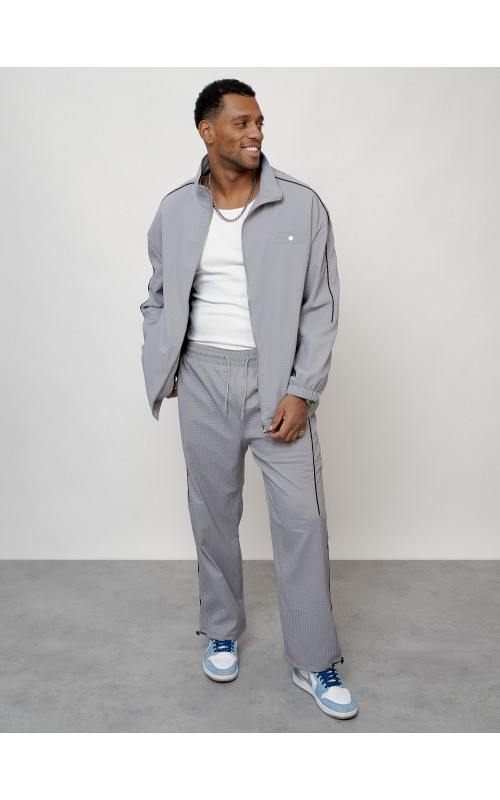 Мужской спортивный костюм для занятий спортом, серый, модный. в Тюмени