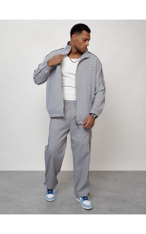 Мужской спортивный костюм для занятий спортом, серый, модный. в Тюмени