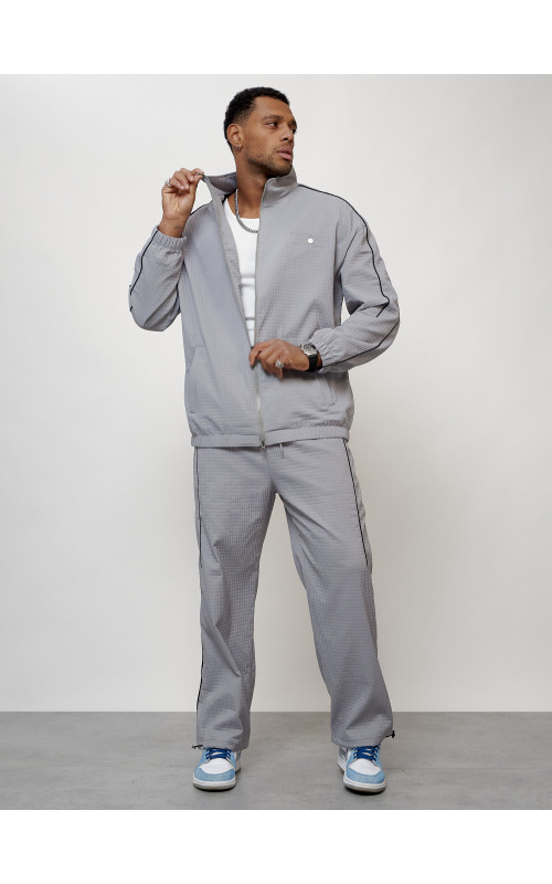 Мужской спортивный костюм для занятий спортом, серый, модный. в Тюмени