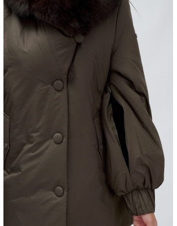 Удлинённый пуховик женский зимний с мехом песца, коричневый. в Тюмени