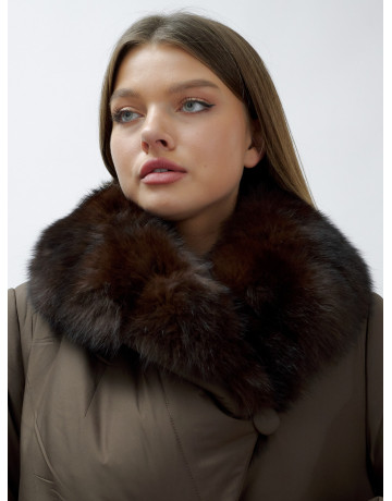 Удлинённый пуховик женский зимний с мехом песца, коричневый. в Тюмени