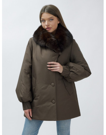 Удлинённый пуховик женский зимний с мехом песца, коричневый. в Тюмени