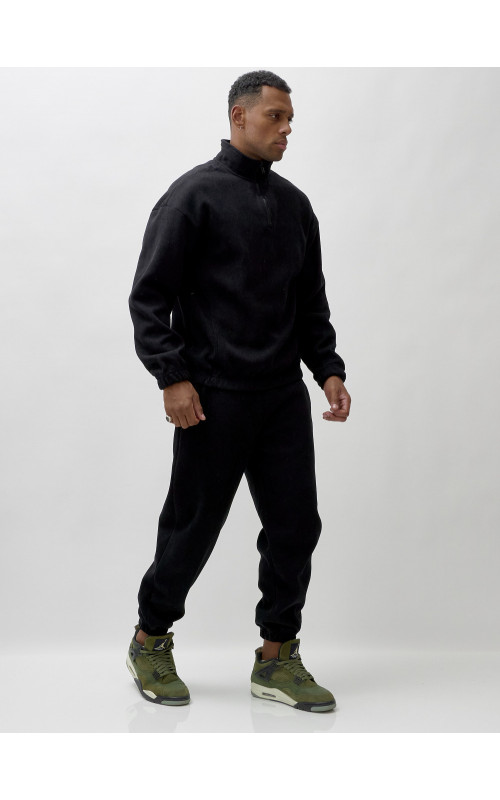 Мужской демисезонный спортивный костюм на флисе, чёрный, для спорта. в Тюмени