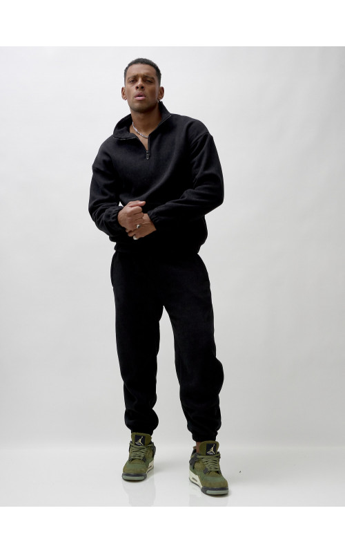 Мужской демисезонный спортивный костюм на флисе, чёрный, для спорта. в Тюмени