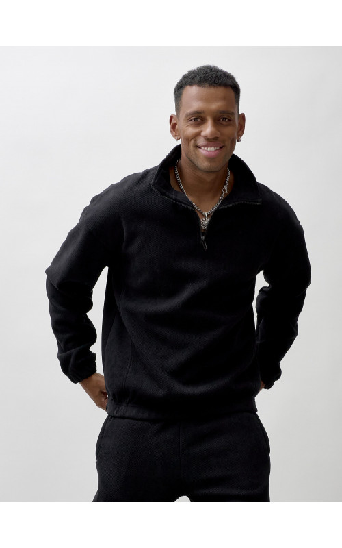 Мужской демисезонный спортивный костюм на флисе, чёрный, для спорта. в Тюмени