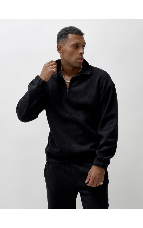 Мужской демисезонный спортивный костюм на флисе, чёрный, для спорта. в Тюмени