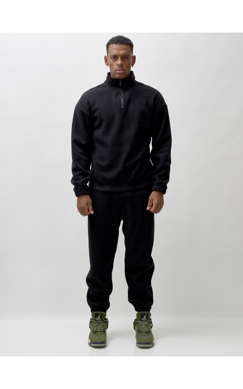 Мужской демисезонный спортивный костюм на флисе, чёрный, для спорта. в Тюмени