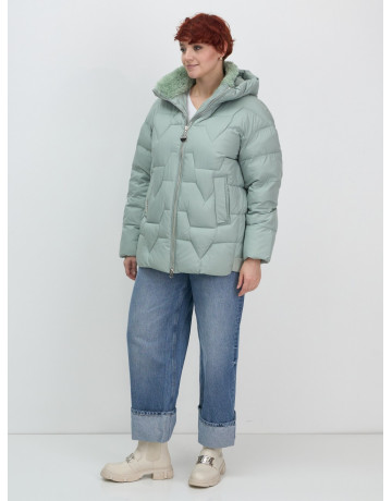 Женский зимний пуховик с эко-овчины, стильный зелёный. в Тюмени