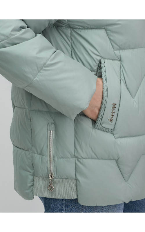 Женский зимний пуховик с эко-овчины, стильный зелёный. в Тюмени