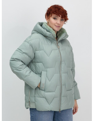 Женский зимний пуховик с эко-овчины, стильный зелёный. в Тюмени