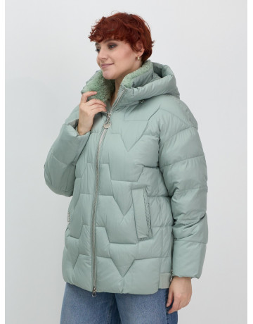 Женский зимний пуховик с эко-овчины, стильный зелёный. в Тюмени