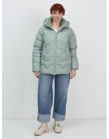 Женский зимний пуховик с эко-овчины, стильный зелёный. в Тюмени