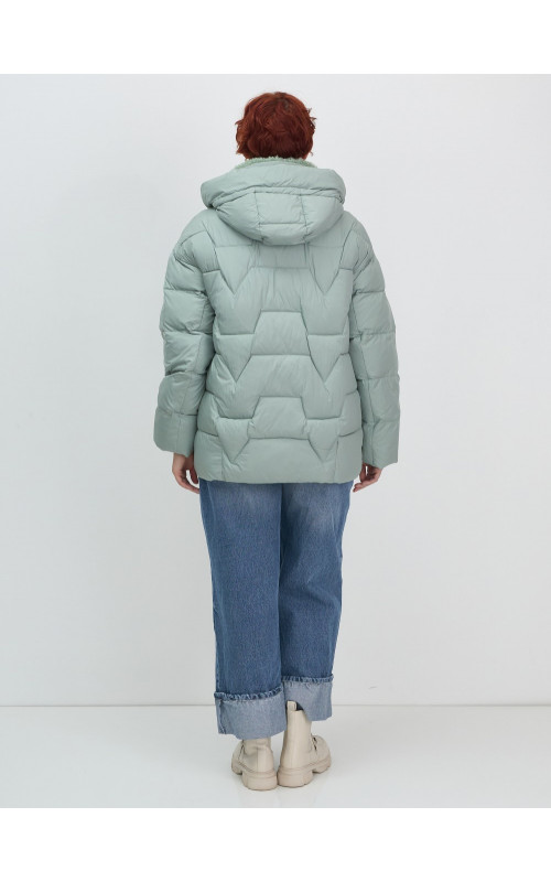 Женский зимний пуховик с эко-овчины, стильный зелёный. в Тюмени