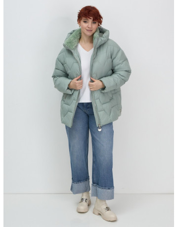 Женский зимний пуховик с эко-овчины, стильный зелёный. в Тюмени