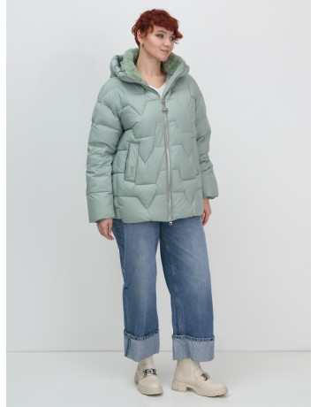 Женский зимний пуховик с эко-овчины, стильный зелёный. в Тюмени