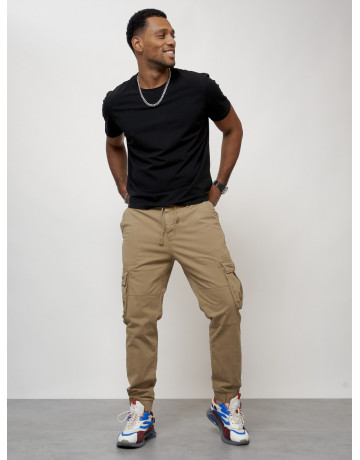 Мужские брюки карго с накладными карманами, бежевые в Тюмени
