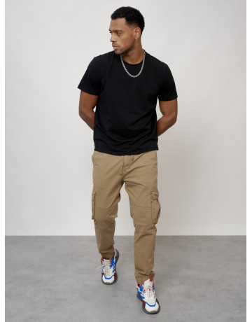 Мужские брюки карго с накладными карманами, бежевые в Тюмени