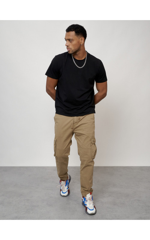 Мужские брюки карго с накладными карманами, бежевые в Тюмени