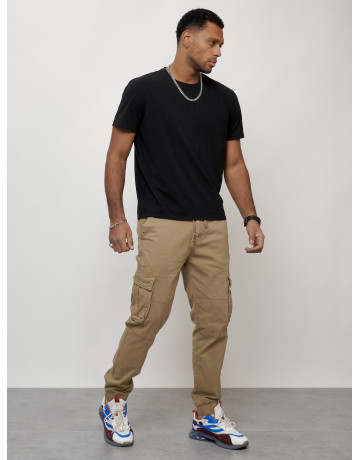 Мужские брюки карго с накладными карманами, бежевые в Тюмени