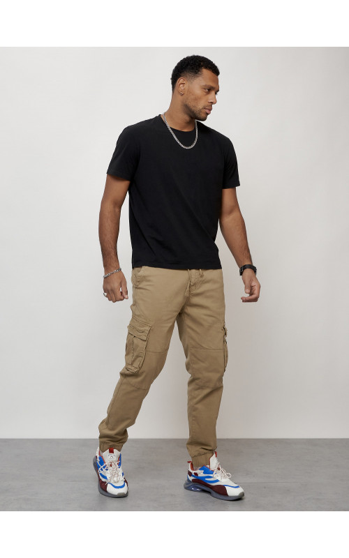 Мужские брюки карго с накладными карманами, бежевые в Тюмени