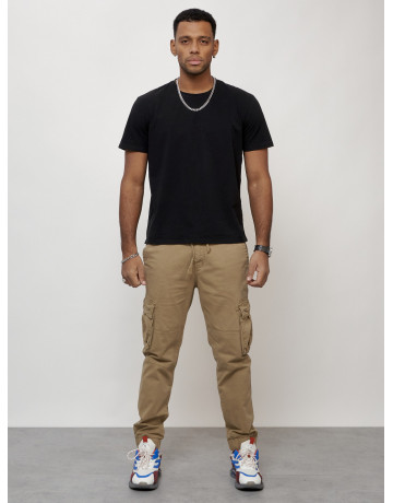 Мужские брюки карго с накладными карманами, бежевые в Тюмени