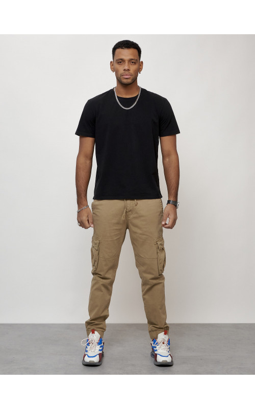 Мужские брюки карго с накладными карманами, бежевые в Тюмени