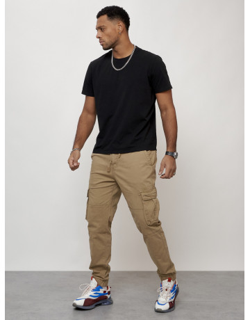 Мужские брюки карго с накладными карманами, бежевые в Тюмени