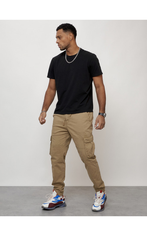 Мужские брюки карго с накладными карманами, бежевые в Тюмени