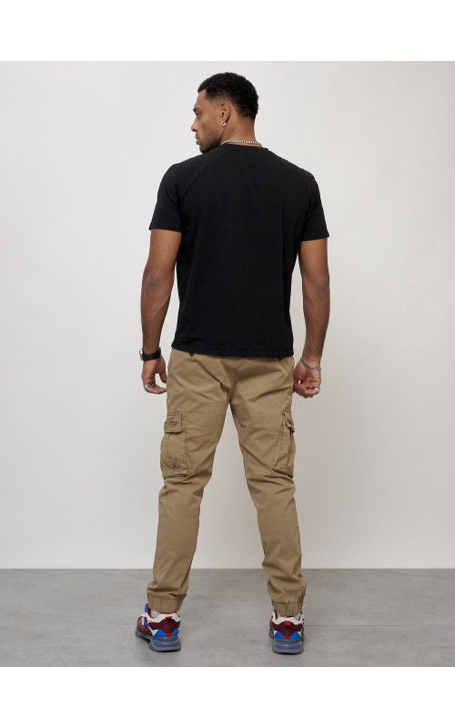 Мужские брюки карго с накладными карманами, бежевые в Тюмени