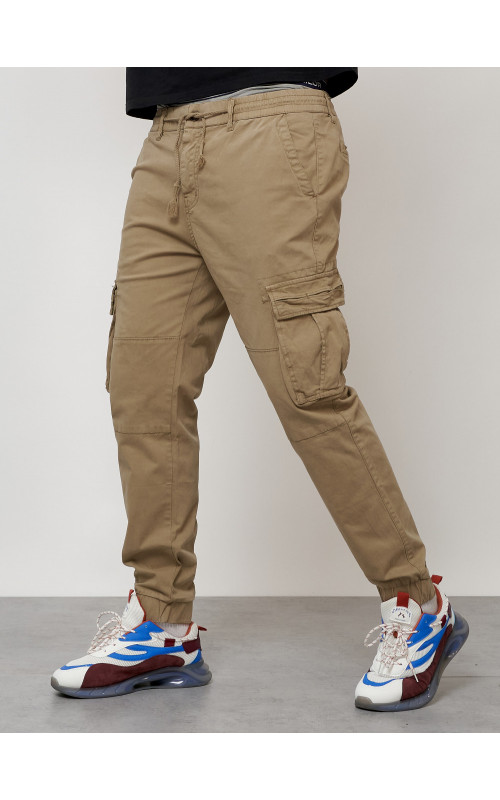 Мужские брюки карго с накладными карманами, бежевые в Тюмени