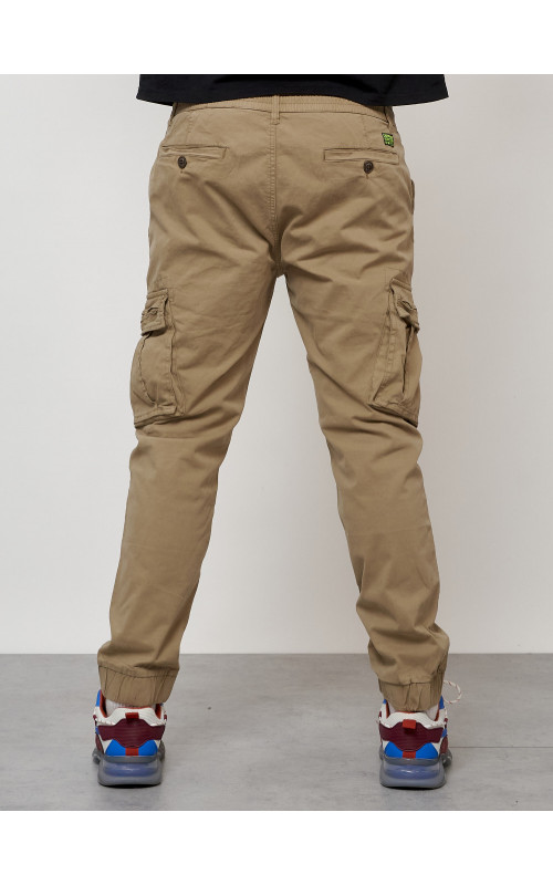 Мужские брюки карго с накладными карманами, бежевые в Тюмени