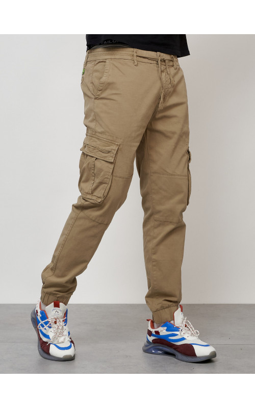 Мужские брюки карго с накладными карманами, бежевые в Тюмени
