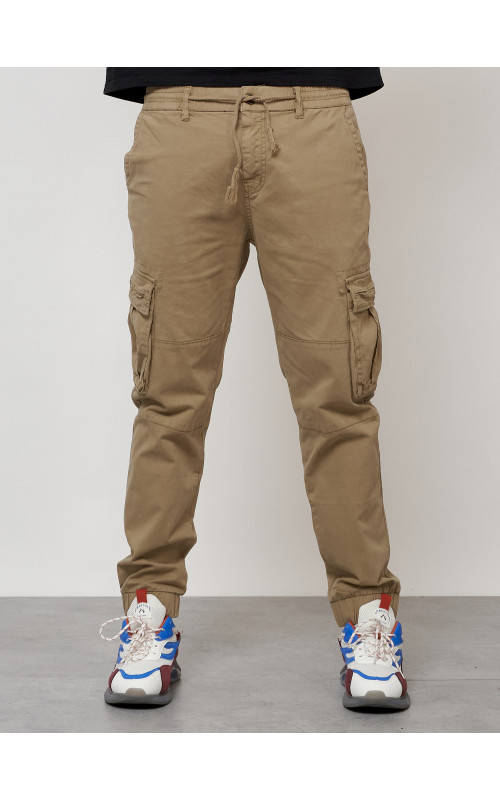 Мужские брюки карго с накладными карманами, бежевые в Тюмени