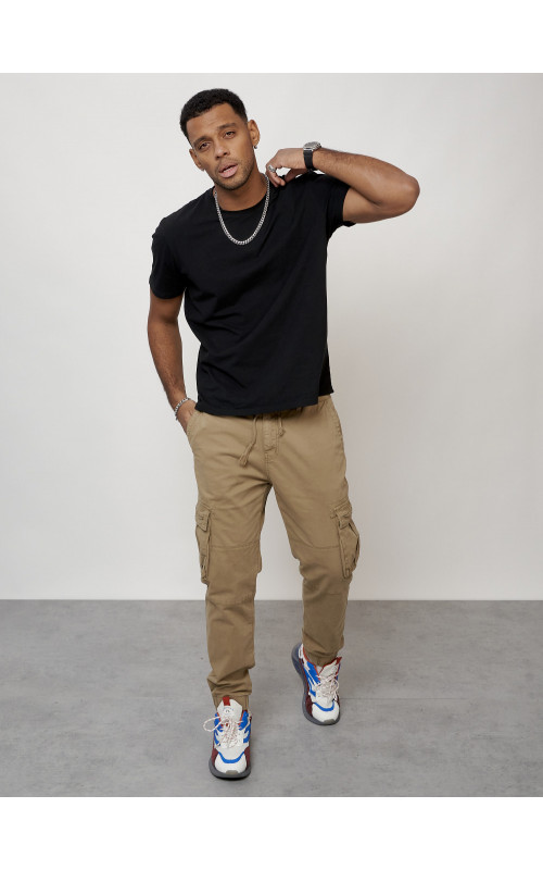 Мужские брюки карго с накладными карманами, бежевые в Тюмени