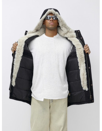 Мужская зимняя парка удлинённая с мехом, чёрная, для холодной погоды в Тюмени