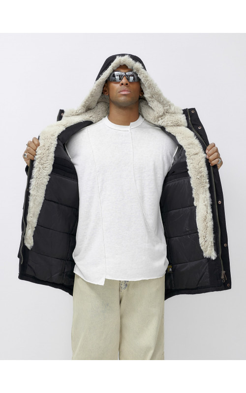 Мужская зимняя парка удлинённая с мехом, чёрная, для холодной погоды в Тюмени