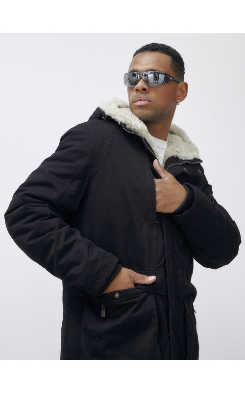 Мужская зимняя парка удлинённая с мехом, чёрная, для холодной погоды в Тюмени