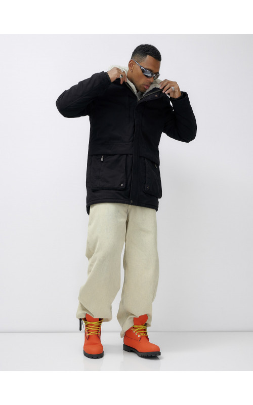 Мужская зимняя парка удлинённая с мехом, чёрная, для холодной погоды в Тюмени