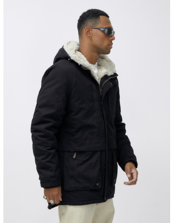 Мужская зимняя парка удлинённая с мехом, чёрная, для холодной погоды в Тюмени