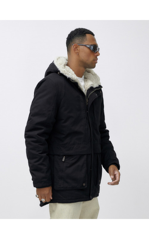 Мужская зимняя парка удлинённая с мехом, чёрная, для холодной погоды в Тюмени