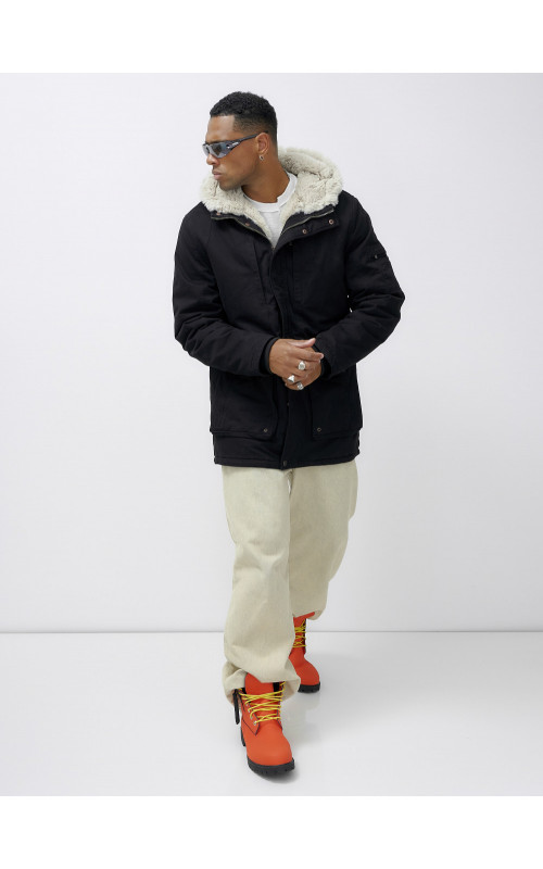 Мужская зимняя парка удлинённая с мехом, чёрная, для холодной погоды в Тюмени