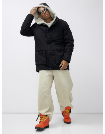 Мужская зимняя парка удлинённая с мехом, чёрная, для холодной погоды в Тюмени