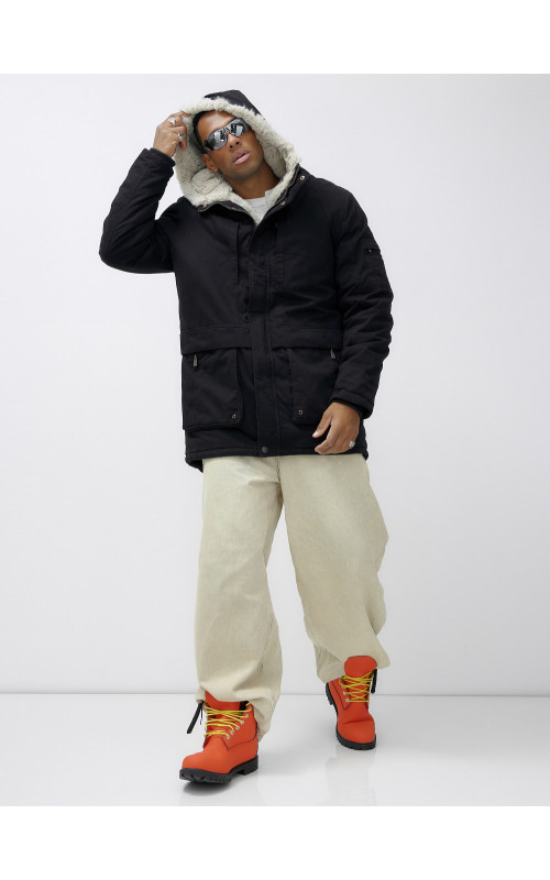 Мужская зимняя парка удлинённая с мехом, чёрная, для холодной погоды в Тюмени