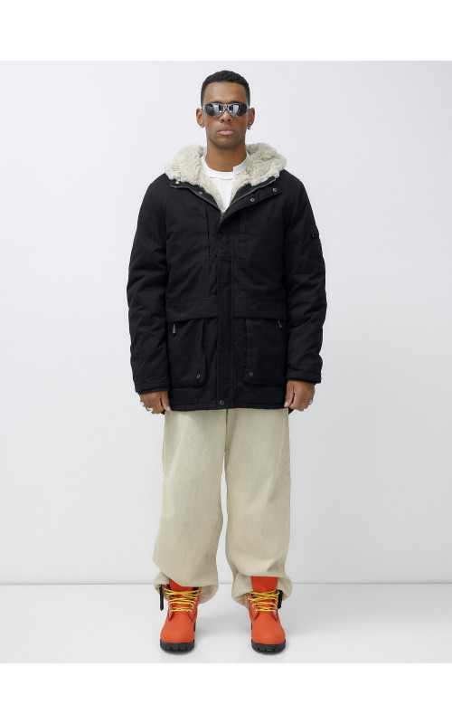 Мужская зимняя парка удлинённая с мехом, чёрная, для холодной погоды в Тюмени