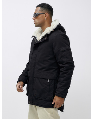 Мужская зимняя парка удлинённая с мехом, чёрная, для холодной погоды в Тюмени