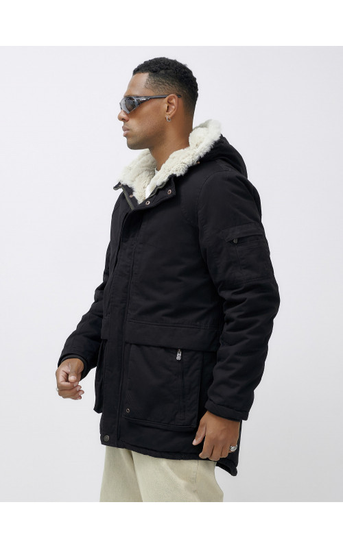 Мужская зимняя парка удлинённая с мехом, чёрная, для холодной погоды в Тюмени
