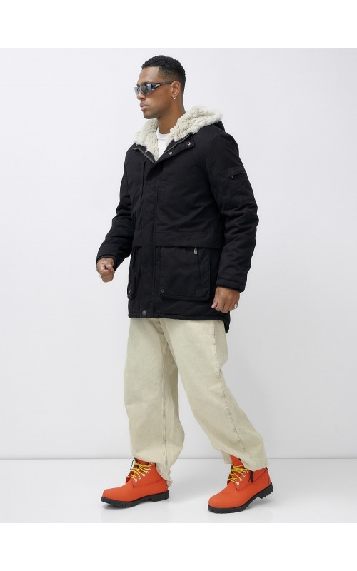 Мужская зимняя парка удлинённая с мехом, чёрная, для холодной погоды в Тюмени