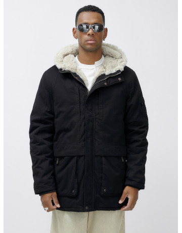 Мужская зимняя парка удлинённая с мехом, чёрная, для холодной погоды в Тюмени